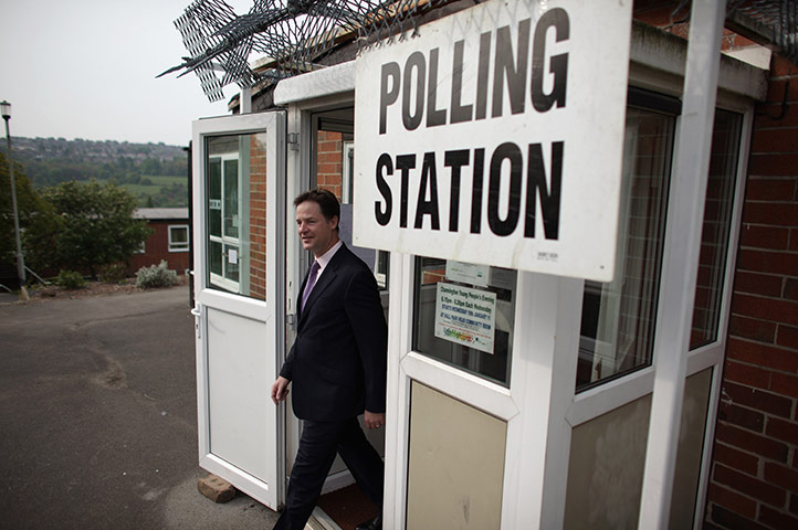 AV elections: Nick Clegg leaves the Hall Park Centre after casting his vote in Sheffield