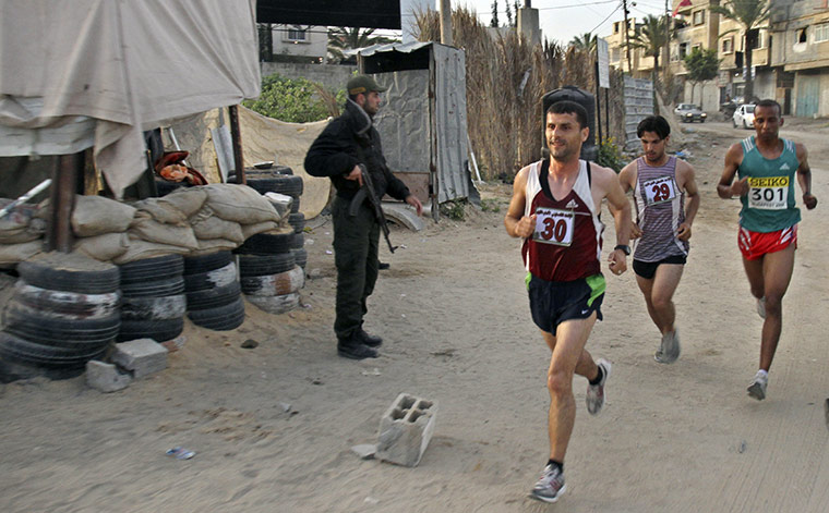 gaza marathon:  Omar Abu Said, Azmi Majaideh and  Husam Naseir