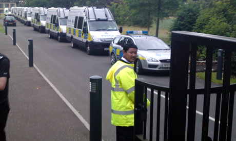 Police vans at the RBS headquarters in Edinburgh during 2010's Climate Camp | pic: Michael MacLeod 