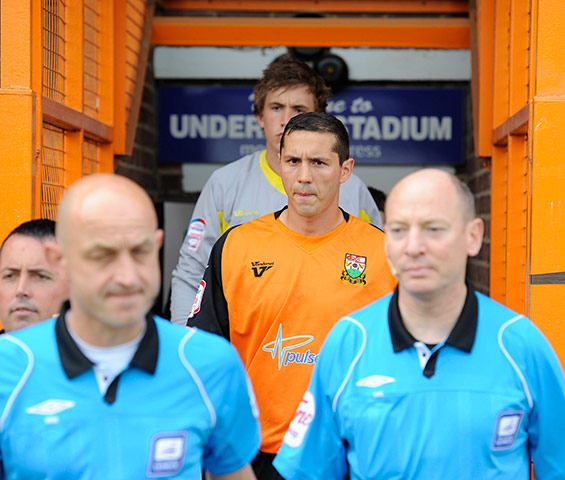Barnet v Port Vale: Barnet captain Joe Devera looks nervous as he leads his team out 