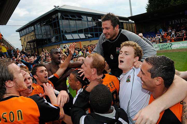 Barnet v Port Vale: Guiliano Grazioli is carried around on the shoulders of his players