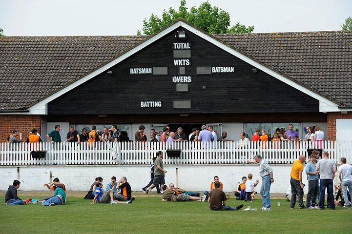 Barnet v Port Vale: Barnet fans have a drink at the cricket club before the match