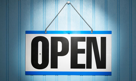 Open sign on blue background