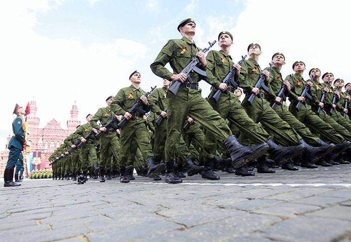 moscow vicotory day  : Russian military personnel march along Red Square 