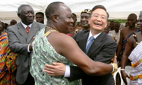 Chinese PM Wen Jiabao with local leader in Ghana and John Kufor, former president