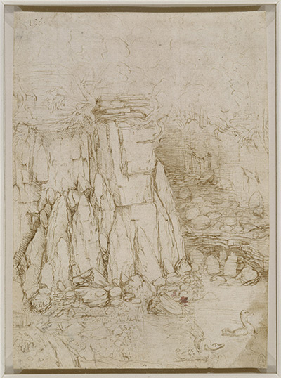 leonardo da vinci : A Rocky Ravine, about 1480-3 by Leonardo