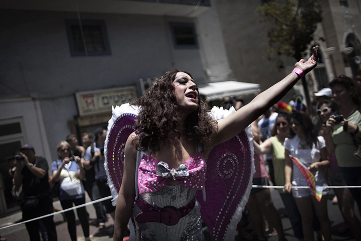 Gay Pride in Tel Aviv: A member of the Israeli gay community performs