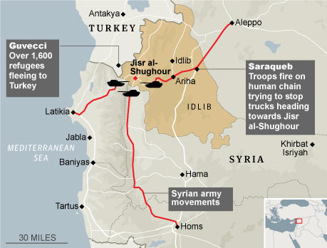 Syria Map Middle East. Map - Syria, Jisr al-Shughour