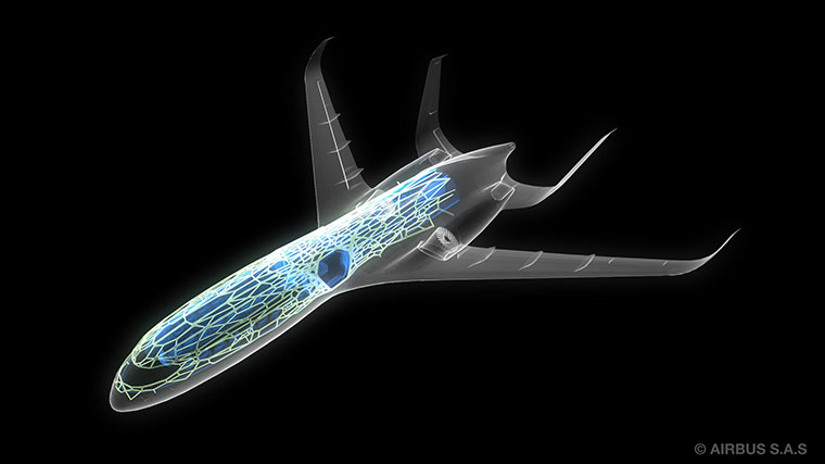 Airbus in 2050: Artists impression of an x-ray of an 'intelligent' concept cabin