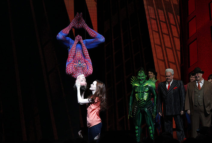Spider-Man musical: Reeve Carney is kissed by fellow cast member Jennifer Damiano
