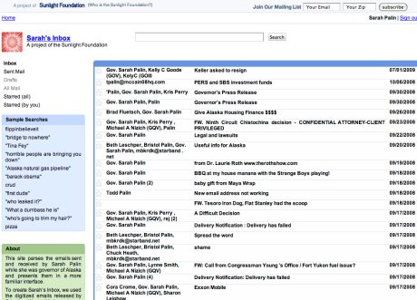Sarah Palin's inbox, by the Sunlight Foundation