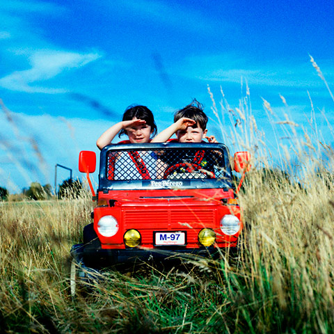 in pictures: rugged: kids in toy car