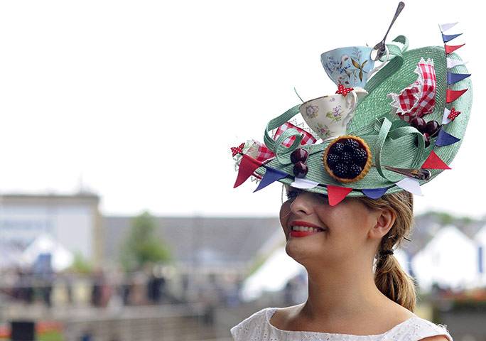 Ascot Ladies Day: A lady shows off her a fancy hat