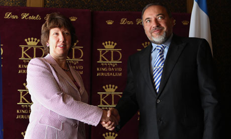 Catherine Ashton and Avigdor Lieberman prior to their meeting in Jerusalem