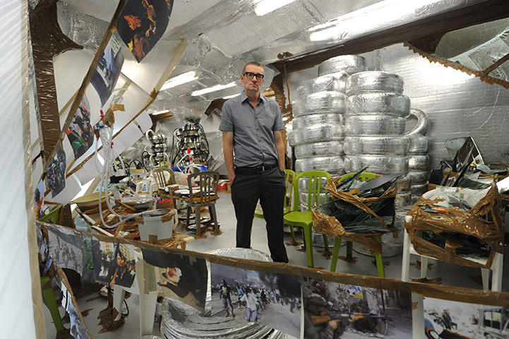 Venice Biennale: Swiss artist Thomas Hirschhorn with his artwork 'Crystal of Resistance'