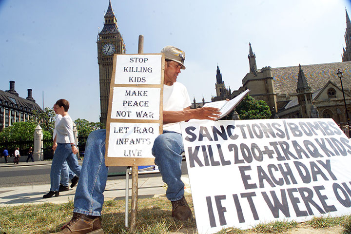 brian haw: utside parliament a month after he started his protest, July 2001