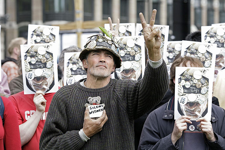 brian haw: Brian Haw and his supporters protest in Parliament Square 