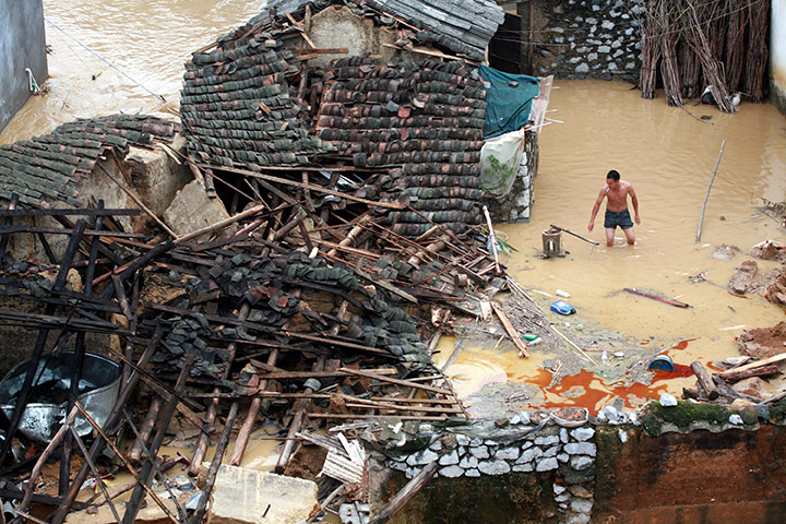 Floods in China: lood water hit Laibin, southwest China's Guangxi province