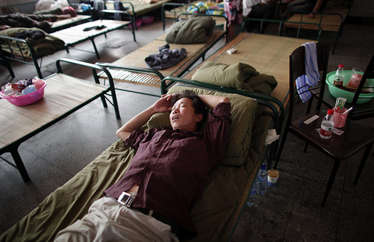 Floods in China:  evacuation centre for people affected by the floods  Zhejiang province