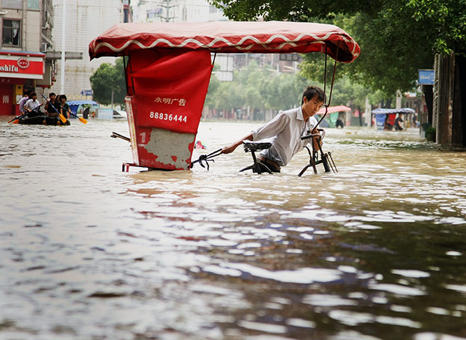 Floods in China: a flooded street in Lanxi, east China's Zhejiang