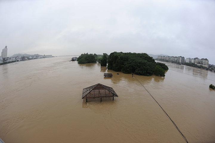 Floods in China: a flooded street in Lanxi, east China's Zhejiang
