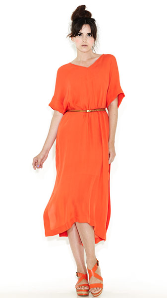 Line-up: orange: Side-split long dress