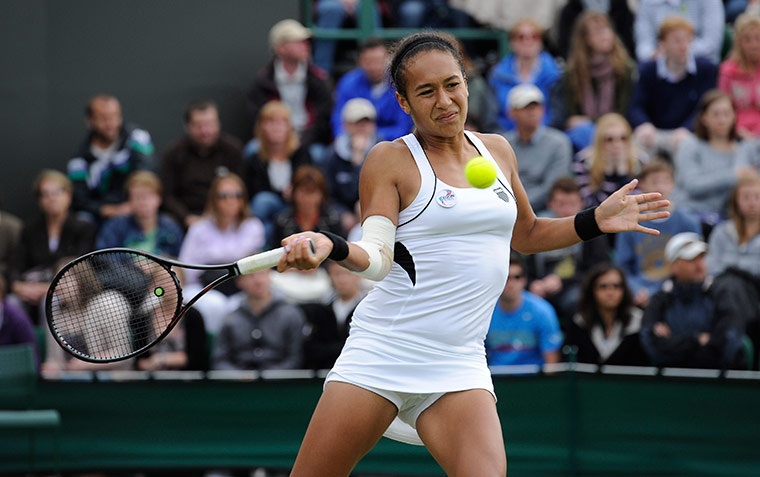 Wimbledon day 3: Heather Watson plays a forehand shot