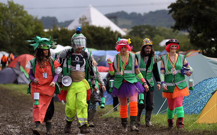 Glastonbury day 1: The festival 'Green Police' patrol at the Glastonbury Festival site 