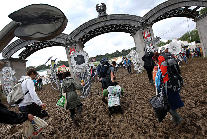 Glastonbury day 1: Revellers arrive for the annual Glastonbury festival 