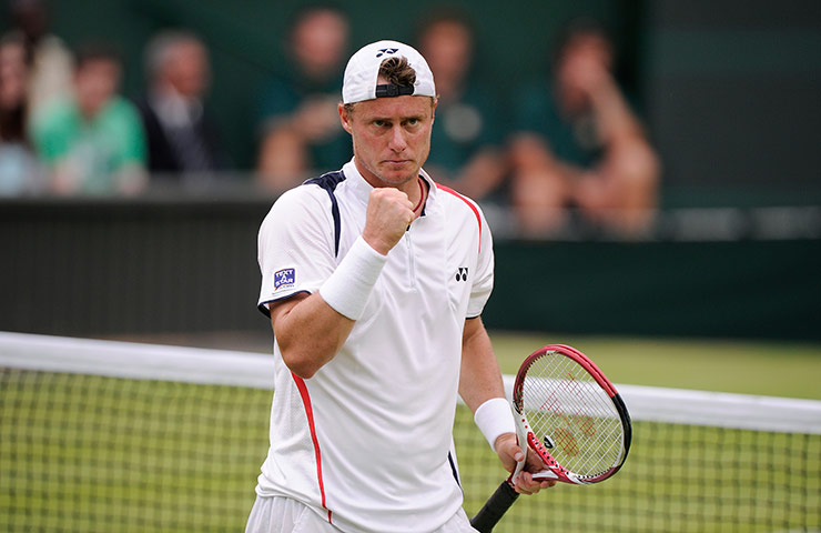 Wimbledon day 4: Lleyton Hewitt celebrates in his match with Robin Soderling 