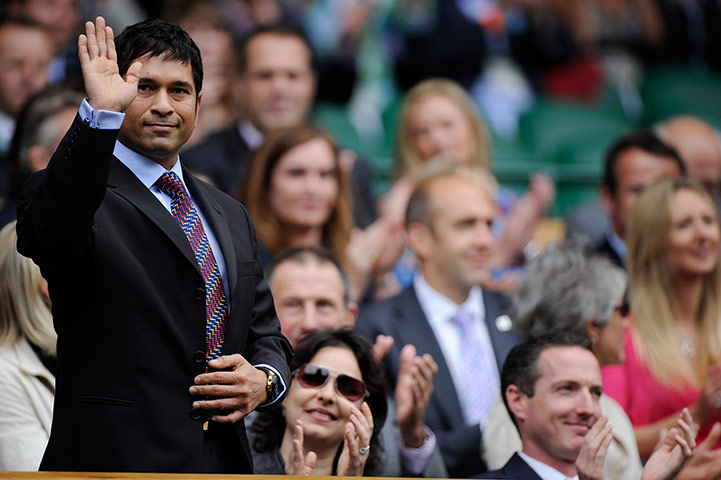 Wimbledon day 6: Sachin Tendulkar waves to the crowd from the Royal Box