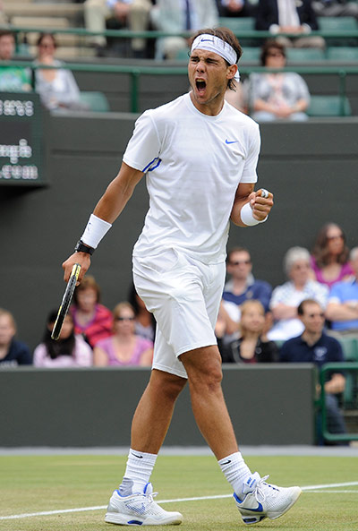Wimbledon day 6: Rafael Nadal celebrates winning the 2nd set in his match on court one