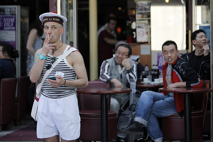 Gay Pride: A man dressed as a sailor in Paris