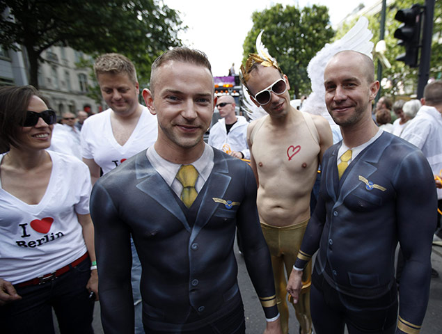 Gay Pride: Revellers attend the Christopher Street Day parade in Berlin