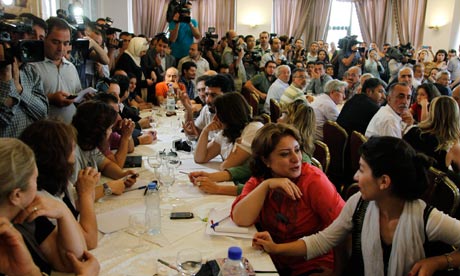 Syrian opposition intellectuals during a deliberative meeting held in Damascus