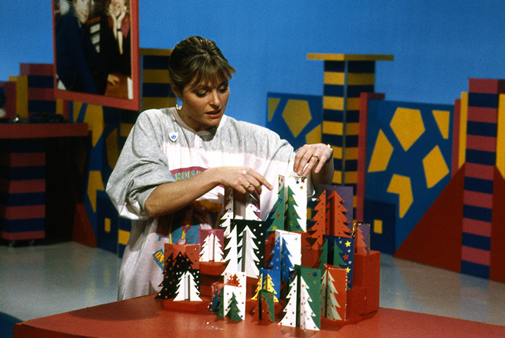 Blue Peter at TVC: Janet Ellis demonstrates how to make Christmas cards