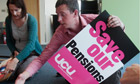 Members of University and College Union campaigns team get ready for Thursday's strike
