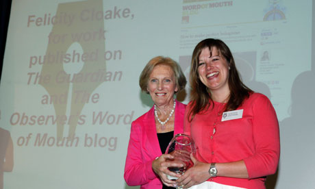 Felicity Cloake recives the award for Food Journalist of the Year