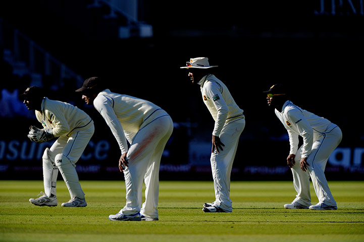 England v Sri Lanka: The Sri Lankan fielders wait for an edge in the evening sun