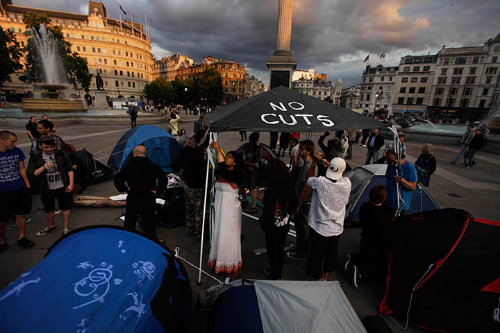 Public sector strikes: Activists put up tents in Trafalgar Square ahead of the strikes