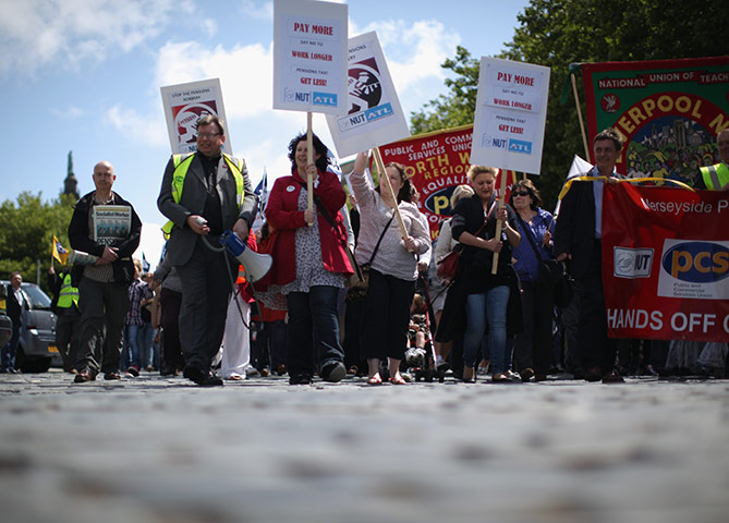 National strikes: Public sector workers take part in a march in Liverpool 