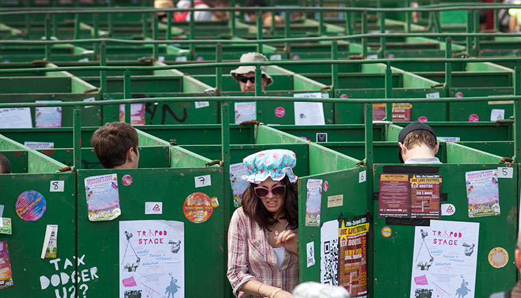 Glastonbury: Someone exits the toilets, Glastonbury festival