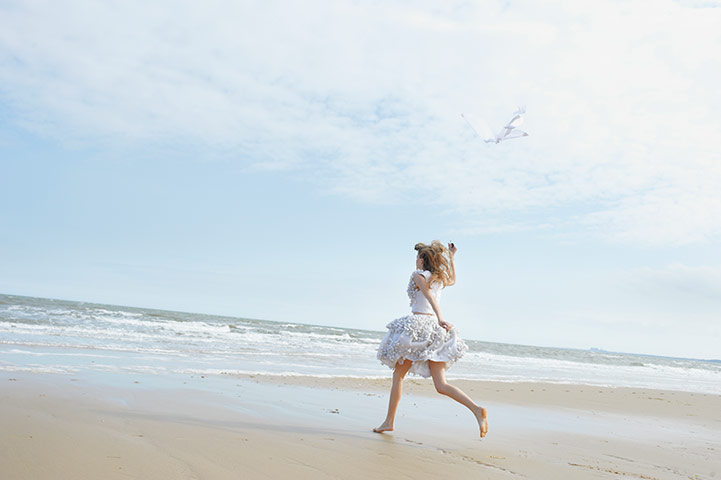 White fashion: Silk top and silk and acetate skirt