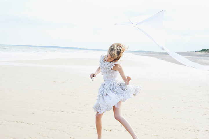 White fashion: Silk top and silk and acetate skirt