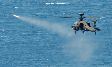 BRITISH ARMY APACHE FIRES FIRST HELLFIRE MISSILE AT SEA