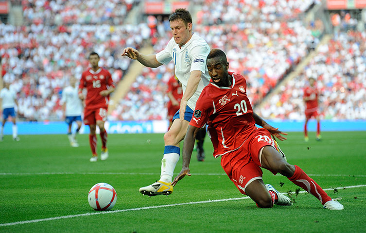 England v Switzerland: Djourou slips and Milner gets past him