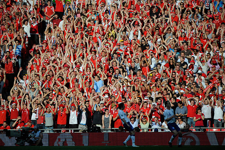 England v Switzerland: Switzerland fans perform a Mexican Wave
