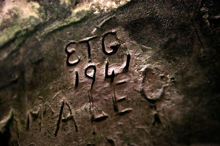 Dover Castle tunnels: Wartime graffiti carved into one of the tunnels underneath Dover Castle 