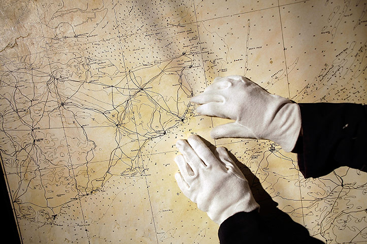 Dover Castle tunnels: A map on the wall of the Coastal Artillery Operations Room