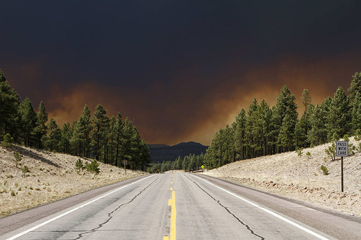Arizona Wildfires: A view of the Wallow Wildfire is pictured in the distance